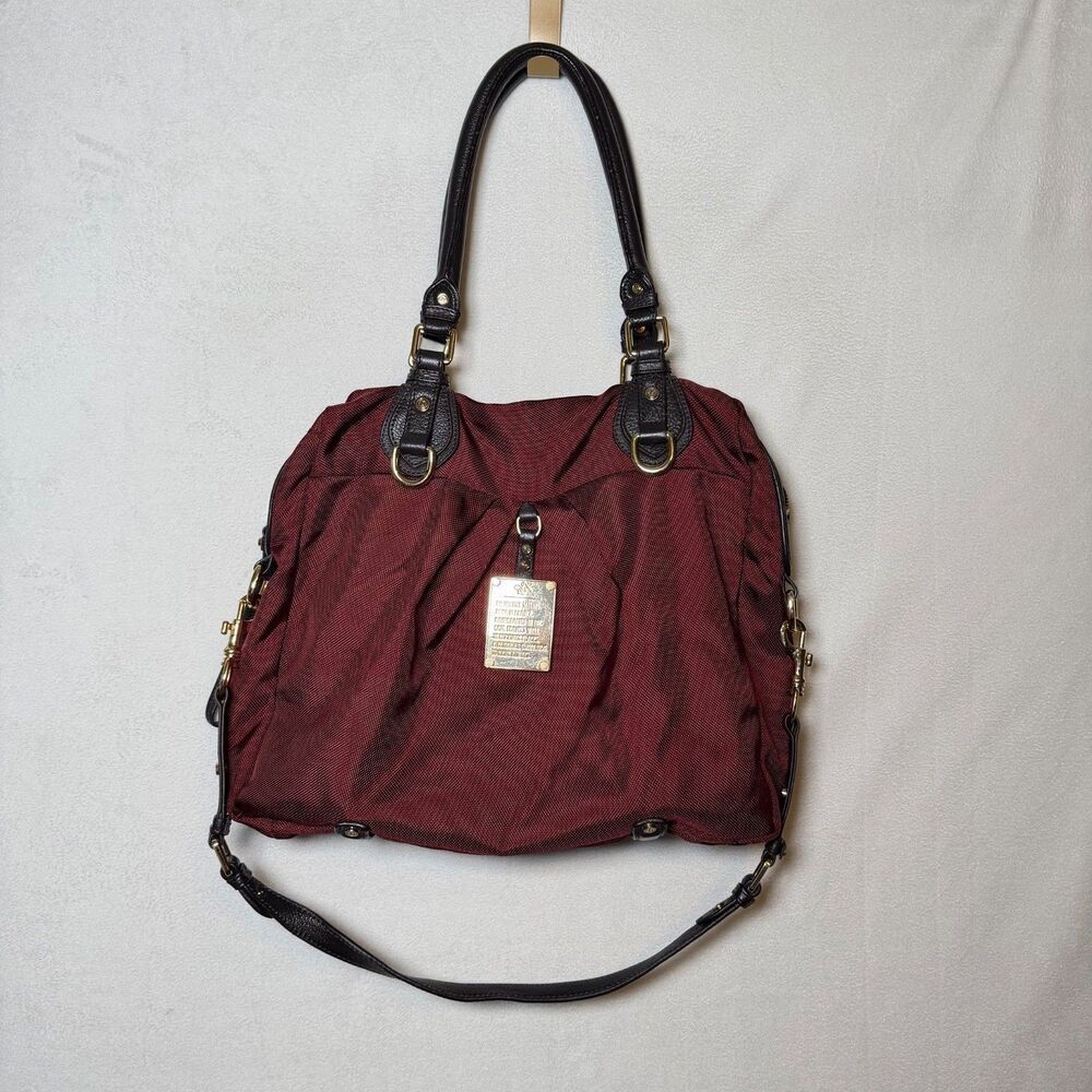 JPK Paris 75 Nylon Handbag Maroon Tote Satchel Shoulder Bag Leather Trim